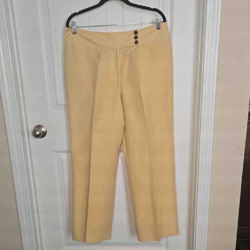 Kasper Linen Blend Pants Butter Yellow Straight Leg Career Trousers Sz 12 - Picture 2 of 7